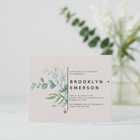 Eukalyptus Gold Foil Modern Wedding (Stehend Vorderseite)