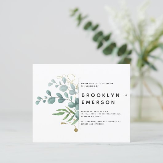 Eukalyptus Gold Foil Modern Wedding (Stehend Vorderseite)