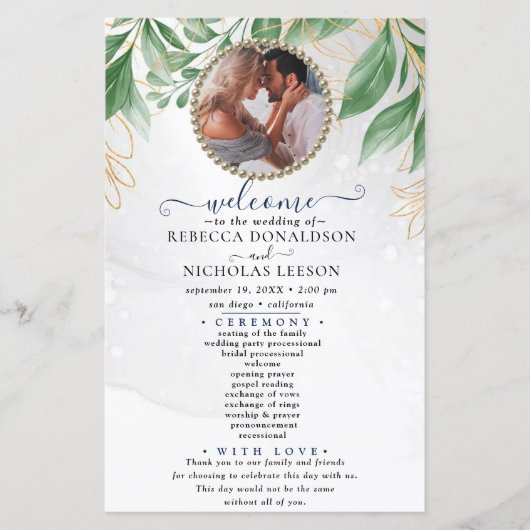 Eukalyptus Gold Foliage Foto Wedding Program (Vorderseite)