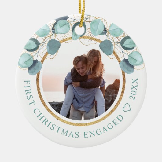 Eukalyptus Gold Foto Cera - Verlobtes Weihnachtsfe Keramik Ornament (Vorne)