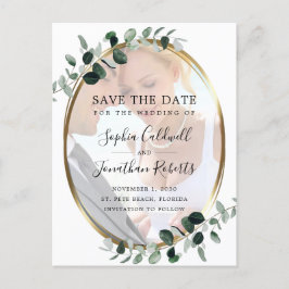 Eukalyptus Gold Foto Hochzeit Sichern Sie das Datu Ankündigungspostkarte