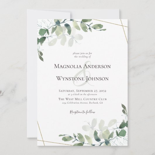 Eukalyptus Gold Foto QR Code Einladung (Vorderseite)