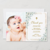Eukalyptus & Gold Foto Taufe Danke Karte (Vorderseite)