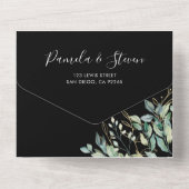 Eukalyptus Gold Frame Black Wedding mit UAWG All In One Einladung (Rückseite)