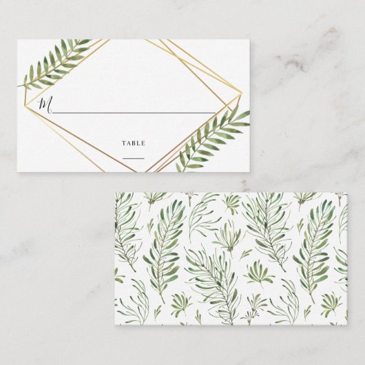 Eukalyptus Gold Frame Geometric Chic Wedding Platzkarte (Vorne/Hinten)