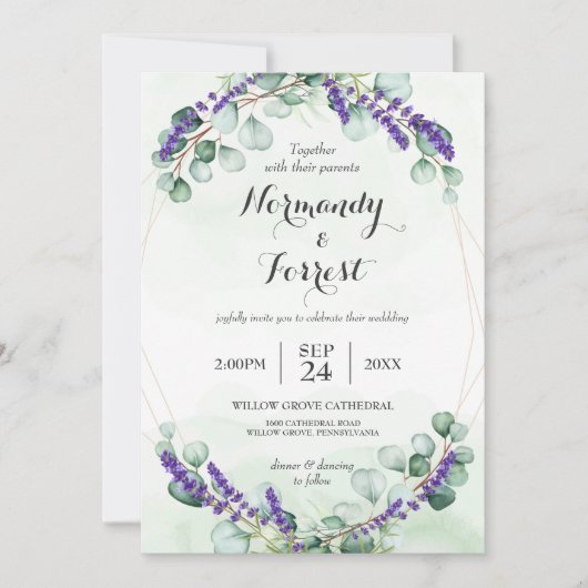 Eukalyptus Gold Frame Wedding Einladung (Vorderseite)