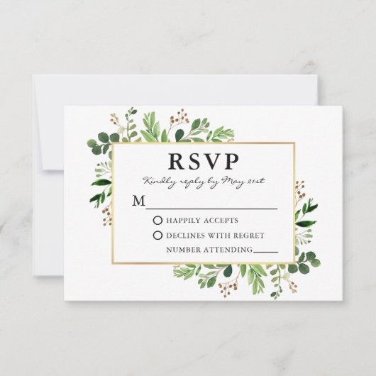 Eukalyptus Gold Frame Wedding RSVP Karte (Vorderseite)