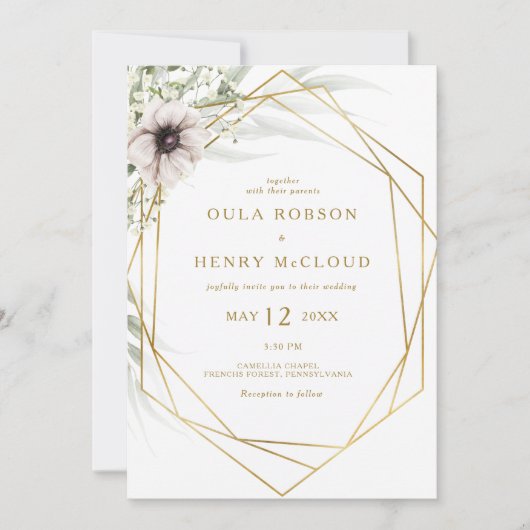 Eukalyptus Gold Geometric All in one Wedding Invit Einladung (Vorderseite)