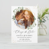 Eukalyptus Gold Geometric Ändern Sie die Datumskar Save The Date (Stehend Vorderseite)