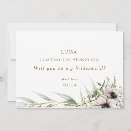 Eukalyptus Gold Geometric Bridesmaid-Vorschlagskar Einladung (Rückseite)