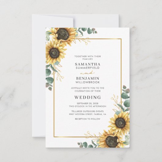 Eukalyptus Gold Geometric Floral Wedding Einladung (Vorderseite)