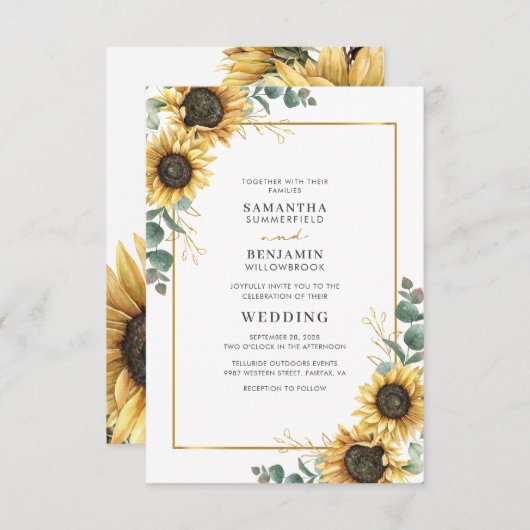 Eukalyptus Gold Geometric Floral Wedding Einladung (Vorne/Hinten)