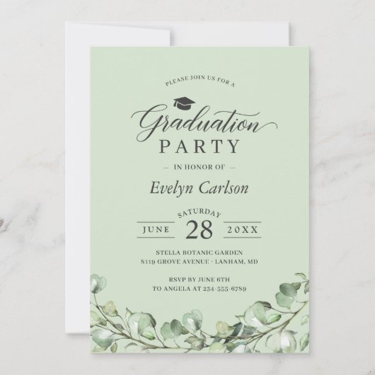 Eukalyptus Gold Geometric Foto Graduation Party Einladung (Rückseite)
