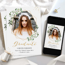 Eukalyptus Gold Geometric Foto Graduation Party Einladung