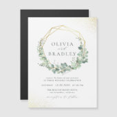 Eukalyptus Gold Geometric Frame Wedding Magneteinladung (Vorne/Hinten)