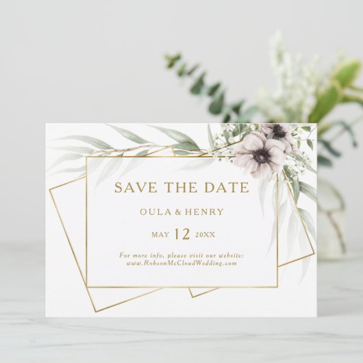 Eukalyptus Gold Geometric Horizontal Save the Date (Stehend Vorderseite)
