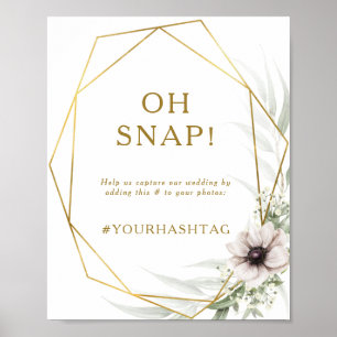Eukalyptus Gold Geometric Oh Snap Wedding Hashtag Poster