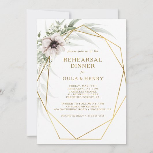 Eukalyptus Gold Geometric Probe Dinner Einladung (Vorderseite)