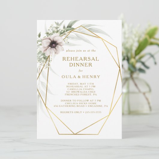 Eukalyptus Gold Geometric Probe Dinner Einladung (Stehend Vorderseite)