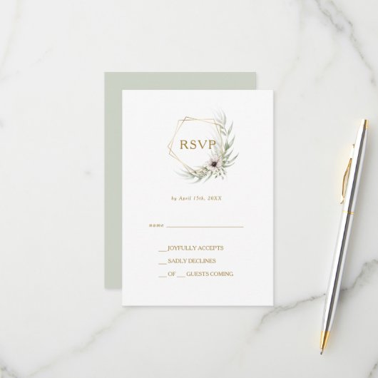 Eukalyptus Gold Geometric RSVP Card Karte (Vorderseite/Rückseite Beispiel)