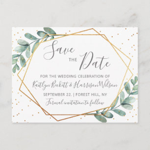 Eukalyptus Gold Geometric Save the Date Ankündigungspostkarte