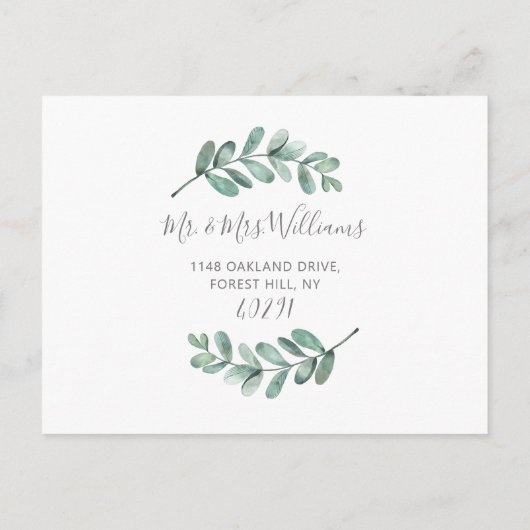 Eukalyptus Gold Geometric Save the Date Ankündigungspostkarte (Rückseite)