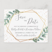 Eukalyptus Gold Geometric Save the Date Ankündigungspostkarte (Vorderseite)