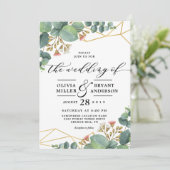 Eukalyptus Gold Geometric Shape Wedding Einladung (Stehend Vorderseite)