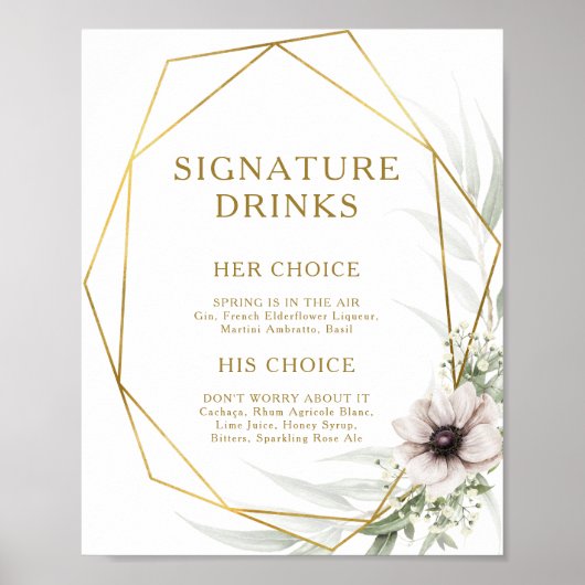 Eukalyptus Gold Geometric Signature Drinks Zeichen Poster (Vorne)