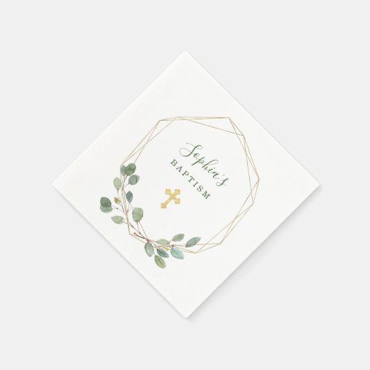 Eukalyptus Gold Geometric | Taufe Serviette (Ecke)