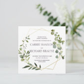 Eukalyptus Gold Geometric Wedding Einladung (Stehend Vorderseite)