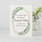 Eukalyptus Gold Geometric Wedding Einladung (Stehend Vorderseite)