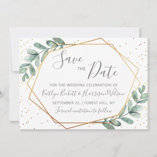 Eukalyptus Gold Geometric Wedding Save The Date (Vorderseite)