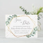 Eukalyptus Gold Geometric Wedding Save The Date (Stehend Vorderseite)