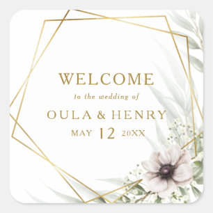 Eukalyptus Gold Geometric Wedding Welcome Quadratischer Aufkleber