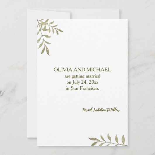 Eukalyptus Gold Geometrischer Rahmen Save the Date Einladung (Rückseite)