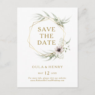 Eukalyptus-Gold-Geometrischer Save-The-Date-Postka Einladungspostkarte