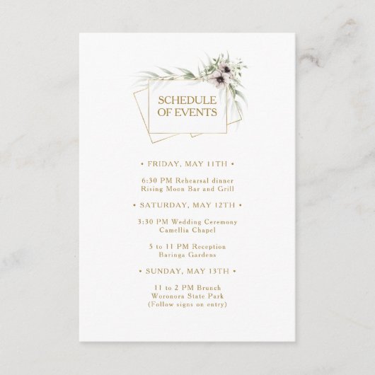 Eukalyptus Gold Geometrischer Zeitplan für Ereigni Begleitkarte (Vorderseite)