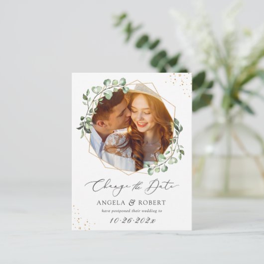 Eukalyptus Gold Geometrisches Foto Ändern des Datu Postkarte (Stehend Vorderseite)