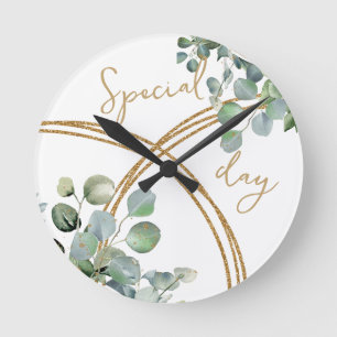 Eukalyptus-Gold-Glitter Runde Wanduhr