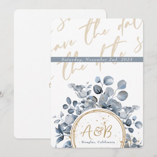 Eukalyptus Gold Glitzer - Code 01 Einladung (Vorne/Hinten)