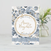 Eukalyptus Gold Glitzer - Dusty Blue Einladung 1 (Stehend Vorderseite)