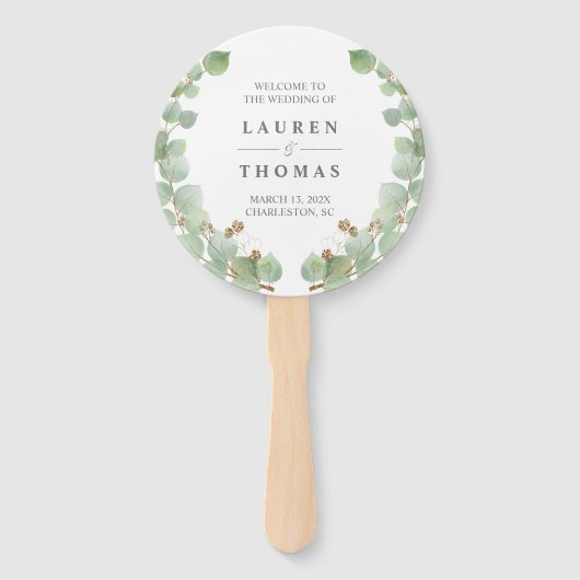 Eukalyptus Gold Glitzer Fan Programm Fächer (Vorderseite)