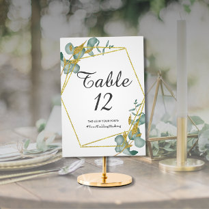 Eukalyptus Gold Glitzer Foliage Wedding Hashtag Tischnummer