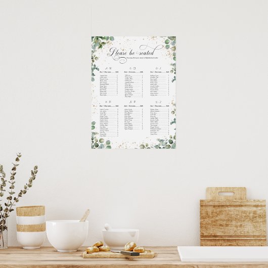Eukalyptus Gold Glitzer - Green Wedding Charts Poster (Küche)