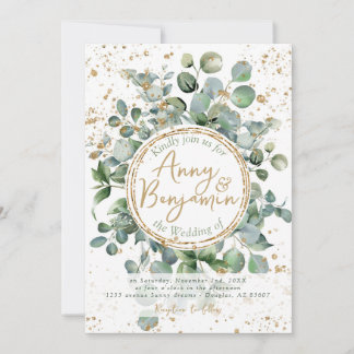 Eukalyptus Gold Glitzer - Grün - Einladung 02