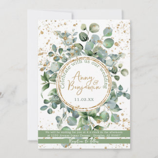 Eukalyptus Gold Glitzer - grün - Einladung 04