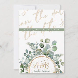 Eukalyptus Gold Glitzer - grün - Save the Date 1 Einladung