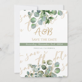 Eukalyptus Gold Glitzer grün - Save the Date 2 Einladung