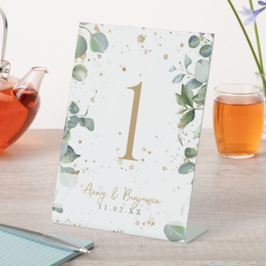Eukalyptus Gold Glitzer - Grüne Hochzeit Sockelschild (In Situ)